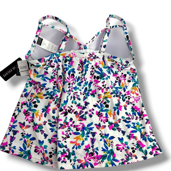 NEW Island Escape Tankini Top Size 8 White Purple Floral Sweetheart Ruched Beach - Picture 7 of 9